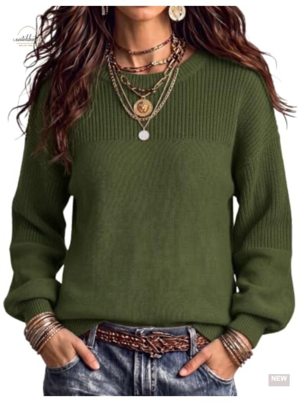 Cotton Chunky Knit Loose Fit Crew Neck Pullover Sweater Casual Fall